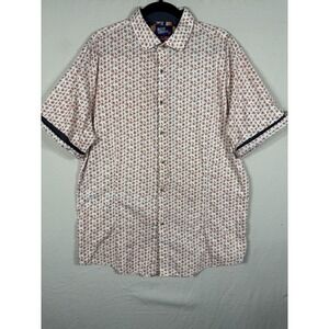 Billy London Mens Button Front Shirt Orange Geometric Short Sleeve Slim Fit XXL